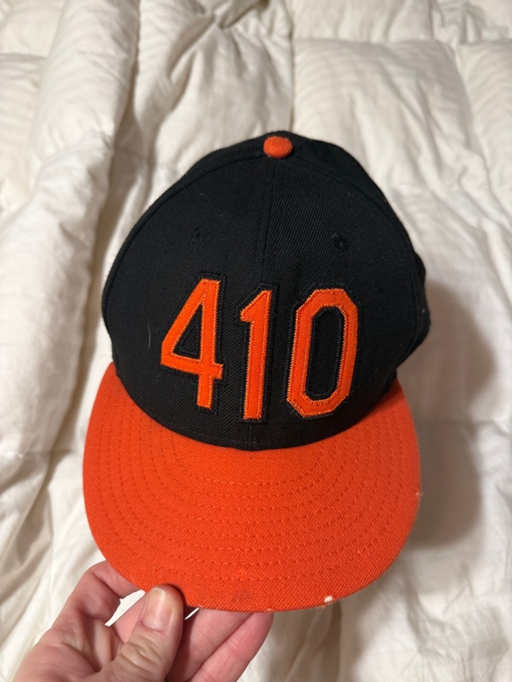 410 Embroidered mens Baseball Cap - Black and Orange Mens size 7